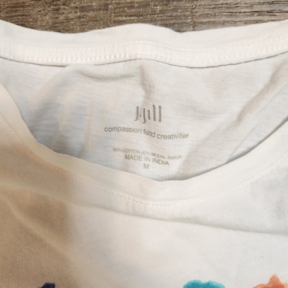 J. Jill Graphic Tee Women L White Excellent Watercolor Unity Short Sleeve Cotton - Picture 3 of 5